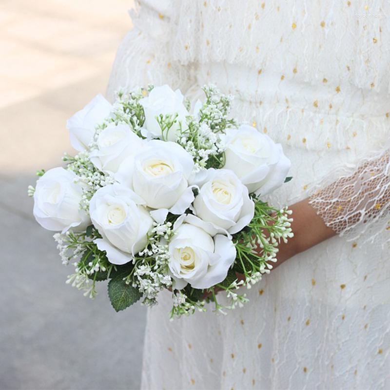 結婚式の花ブーケの結婚アクセサリー小さなブライダルブーケ花嫁介添人のためのシルクバラ