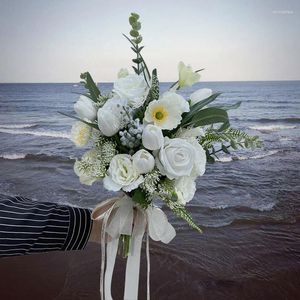 Bruiloft bloemen boeket sappige planten verlaat bruids kunstmatig huwelijk bruidsmeisjes