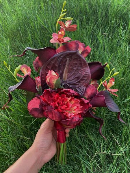 Bouquet De fleurs De mariage, série De forêt Vintage, simulation De fer à cheval, paquet De Lotus, mélange De robes De mariée Rose De Casamento