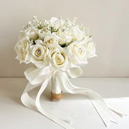 Wedding Flowers Bridal Bouquet Babys Adem kunstmatige rozen Rhinestones Bruid Bouquets Accessoires Centerpieces Decor