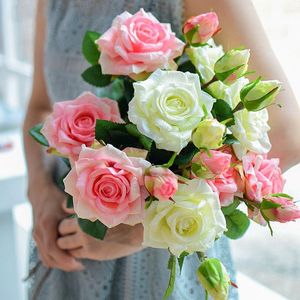 Flores de la boda Ramo de novia Dama de honor blanca Real Touch Latex Roses Artificial DIY Matrimonio Accesorios Fiesta Decoración del hogar Boda