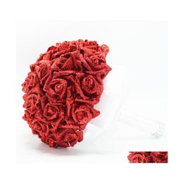 Wedding Flowers Bridal Bouquets met handgemaakte pailletten Red Rose Artificial Flower Bouquet Supplies Bride Holding Broche Drop Delivery Dh4lg