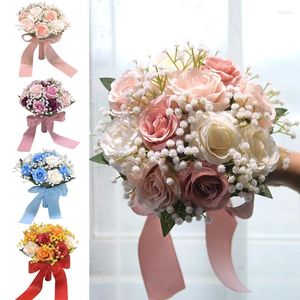 Wedding Flowers Bridal Bridesmaid Bouquet Silk Roses Babysbreath Hand Holding Mariage Centerpieces Ramo de Boda Novia