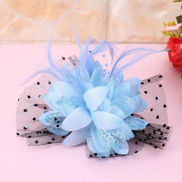 Fleurs de mariage Chapeaux de fascinateur de mariée pour femmes Casquette de fleur de voile de maille avec perle de plume et pince à cheveux Cocktail Tea Party Broche