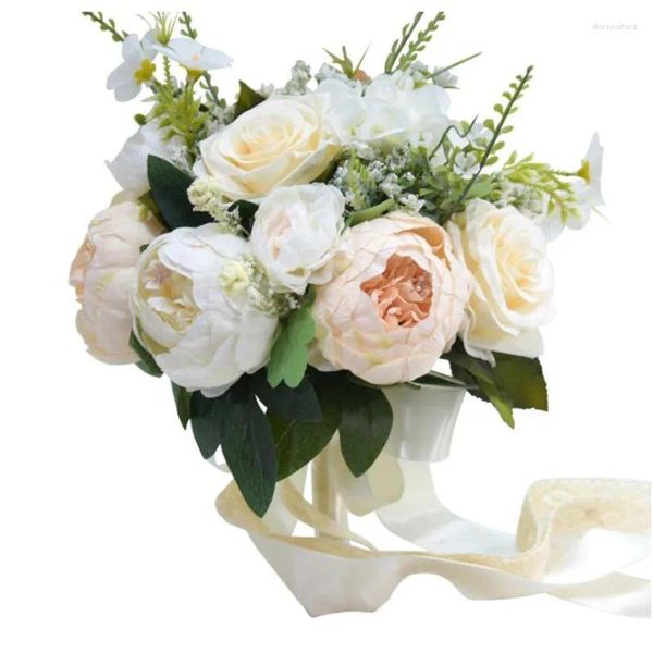 Mariage Fleurs mariée bouquet artificiel pivoine fleur de soie rose clair pour la maison de fête de la fête nuptiale décor du festival