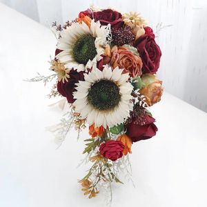 Wedding Flowers Bride Bouquet Simulation of Sunflower Waterfall Holding Bridal for Novias