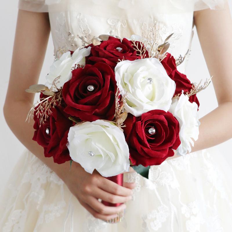 Wedding Flowers Bride Bridesmaid Buquet Roses sztuczne trzymanie Mariage Ramo Rosas Novia