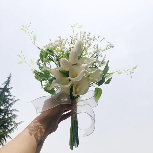 Fleurs de mariage mariée fiançailles à la main petits Bouquets artificiels Po accessoires Bouquet décor blanc