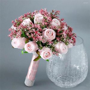 Wedding Flowers Bruid Little Rose Flower Artificial White Pink Bouquet for Home Decorative Diy Party Decoration