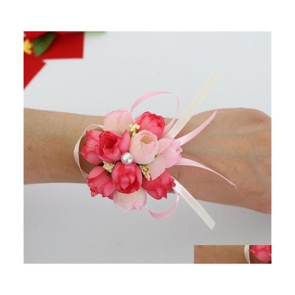 Fleurs de mariage Mariée Poignet Fleur Cor Demoiselle d'honneur Sœur Main Boule Artificielle Soie Bracelet Drop Livraison Fête Événements Fournitures Dhnvu