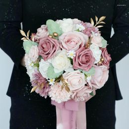 Bruiloft bloemen cameo nep bruidsboeketten bruidsmeisje roze middelpunt bruid hydrangea kunstmatig