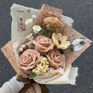 Bruiloft bloemen Cappuccino kunstmatige stof handwerk bruidsmeisje boeket Mariage gebreide bloem hand geweven voor liefhebbers