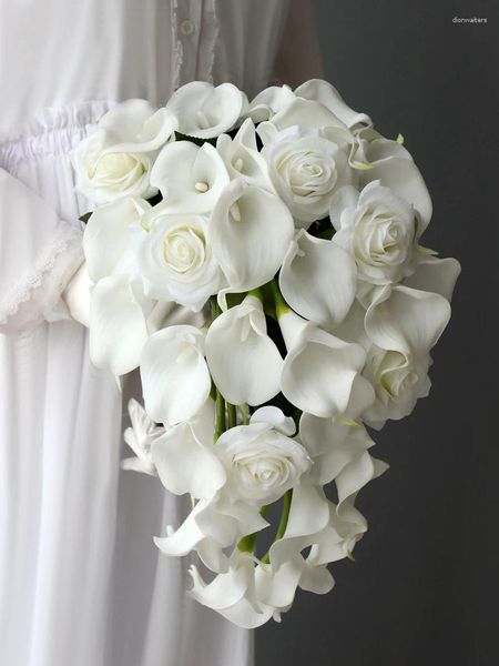 Bouquet De fleurs De mariage en cascade pour mariée, cascade exquise, haut De gamme, Calla Lily, faux Ramos De Novia à main