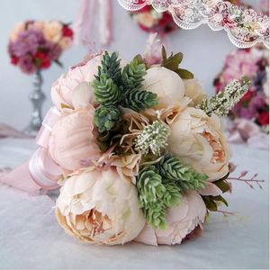 Flores de boda Ramos de novia en cascada De Mariage Roses Orquídea Flor de seda artificial Ramo hecho a mano