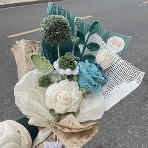 Bruiloft bloemen helder blauw groen kunstmatige stof handwerk bruidsmeisje boeket Mariage gebreide bloem hand geweven voor liefhebbers