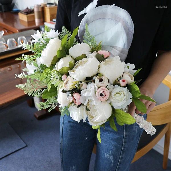 Fleurs de mariage Creative Waterfall Mariage Bouquets de mariée avec ivoire orchidée européenne Peonne artificielle Bouquet de mariée vintage