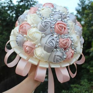 Fleurs de mariage couleurs personnalisées bouquets de mariée perles artificiels cristal de mariage rose Ramos Novia
