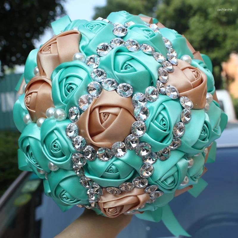 結婚式の花のカスタムカラーブライダルブーケ人工真珠クリスタルブーケドマリエージローズラモスノビア