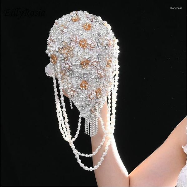 Flores de boda EillyRosia Broche de perlas hecho a mano Ramos Suministros Joyería Cristales Novia Ramo De Mariage Wesele