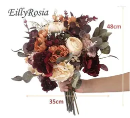 Flores de boda EillyRosia Retro ramo de novia Artificial rojo oscuro otoño Borgoña novia para dama de honor Deco Mariage