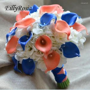 Bruiloft bloemen Eillyrosia Royal Blue en Coral Calla Lily Bouquet voor de bruid real touch hydrangea blumen