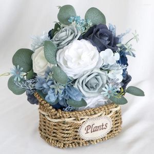 Fleurs de mariage bouquets de mariée élégants bleu marine avec vert blanc 24 32cm accessoires