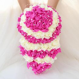 Flores de boda elegante cascada perla Lmitation rosas mano nupcial venta ramo fiesta suministros hechos a mano PE338