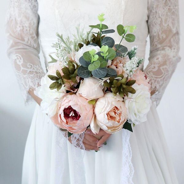 Flores de boda Erfectlifeoh Rosas artificiales de satén Ramos de novia Ramo rústico