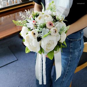 Wedding Flowers Fairy Bridal Bouquet Ivory Accessories Bouquets European Style Satin Ribbon met kant