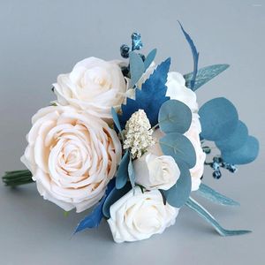 Wedding Flowers Faux Bridal Bouquet Silk Rustic Style Rose Holding Vintage For Party