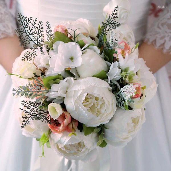 Arrangement de fleurs de Mariage pour la maison, décor de salon, pivoine blanche, Bouquet de Mariage artificiel