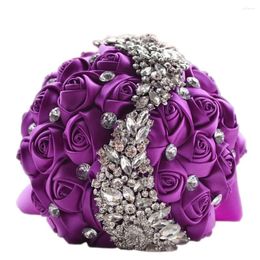 Fleurs de mariage paillettes en cristal en cristal Bouquet rose strass des strass de mariée bouquets de mariée