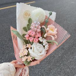 Flores de casamento goiaba tecido artificial bordado buquê de dama de honra mariage flor de malha mão tecido para os amantes