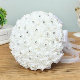 Flores de boda Ramos de mano Rosas de simulación Blanco Nupcial