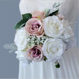 Flores de boda Ramos hechos a mano Ramo artificial Borgoña Novias blancas Ramo De Novia Mariage 2023