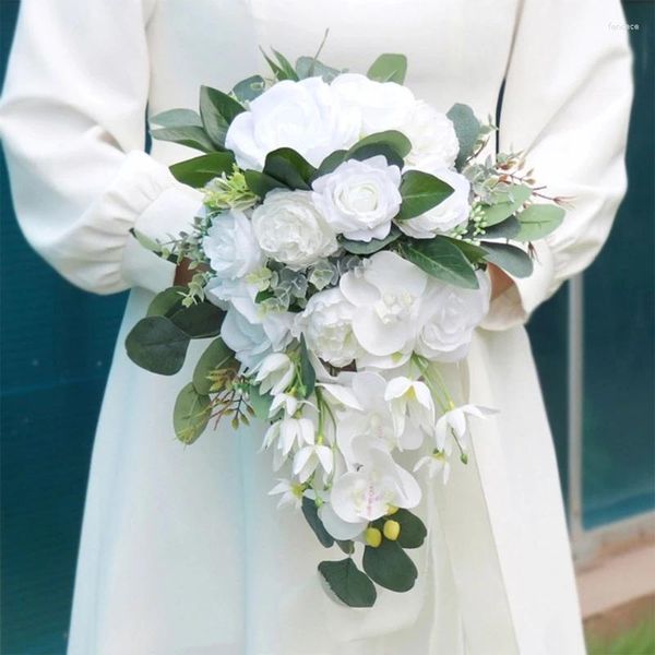 Bouquets de roses artificielles faites à la main, fleurs de mariage, en forme de larme, tenue de demoiselle d'honneur avec ruban pour église