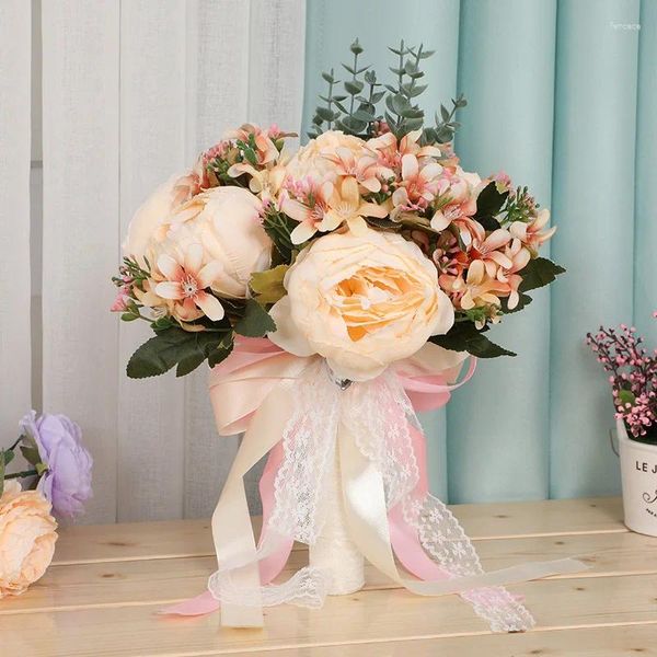 Fleurs de mariage HONGFUYU Bouquets de mariée artificiels en stock strass Rose fournitures mariée fiançailles tenant