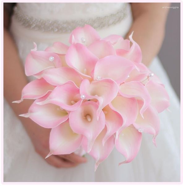 Flores de boda marfil rosa morado cala lily nupcial ramos de ramo artificial dama de honor de mariage rosa