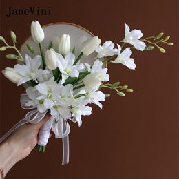 Wedding Flowers Janevini 2023 Chinese elegante bruidshandventilator handgemaakte witte tulpen zijden buitenboeket ramo novia boda