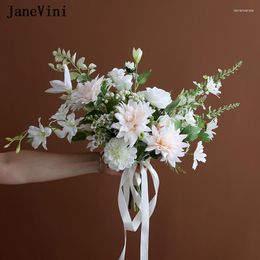 Flores de boda Janevini 2023 Bouquets de novia románticos Rosas de seda blanca de color rosa artificial Bouquet de Rose Artificielle