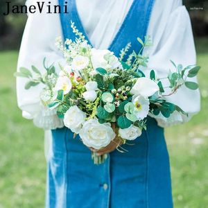 Fleurs de mariage Janevini Bouquets blancs artificiels Bridal Trouw Boeket Silk Rose Calla Bridesmaid Bride Bouquet Handle Mariage
