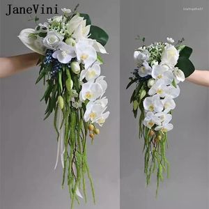 Bruiloft bloemen Janevini Cascading Green and White Flower Buquet voor bruid kunstmatige waterval Bridal Bouquet Bouquets Bruidboeket