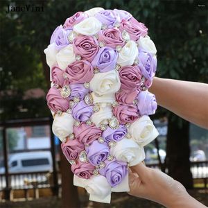 Fleurs de mariage JaneVini charmant violet clair cascade Bouquets pour mariée luxe diamant cascade mariée faux Bouquet bijoux