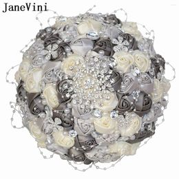 Wedding Flowers Janevini European Style Silver Gray Bouquets Bridal Crystal kralen Pearl bruid Hand Ramos de novia lujo