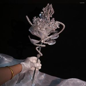 Bruiloft Bloemen JaneVini High-end Zilveren Bruidsboeketten Parels Handgemaakte 3D Boeket Scepter Bruid Feestkostuum Handheld Rekwisieten