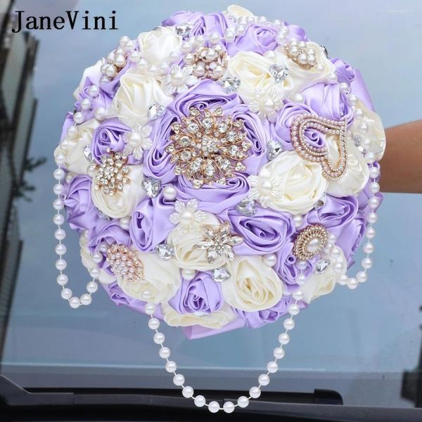 Fleurs de mariage janevini luxueuse légère résidence violette ramiale cristal fleur bouquets perles bijoux mariée.
