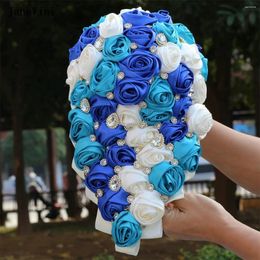 Fleurs de mariage Janevini Luxury Crystal Blue Blue Bouquets Bouquets Bride Roses Cascading Bridal Bouquet Blumensstraus Hochzeit