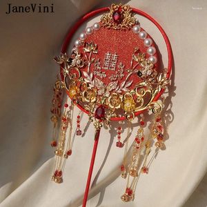 Fleurs de mariage Janevini Luxury Gold Bouquets de mariée chinois Fan Fan longue manche artificielle Pildeaux perlés accessoires de bijoux en métal