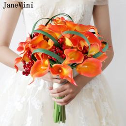 Fleurs de mariage Janevini Orange Pu Calla Lily Bouquet pour la mère de la mariée Ramo de Novia Boda vintage artificiel Bridal
