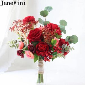 Fleurs de mariage Janevini Bouquet de fleurs rouges bouquet artificiel pivoine tournesol eucalyptus bouquets de bride jaune